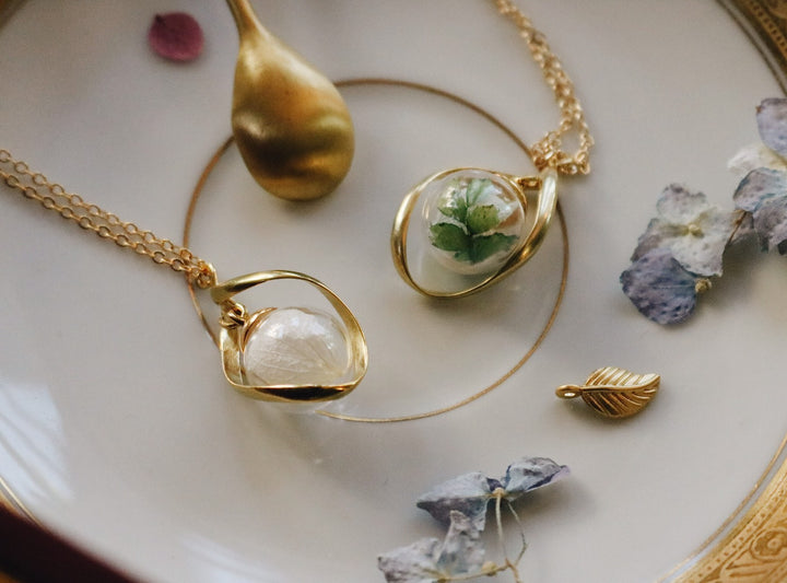 14K Infinity Gold Necklace Design & White Hydrangea Forest, Fern Design Collection, Only one or Set Design Necklace, Robinwood, DiscoveryourFlower