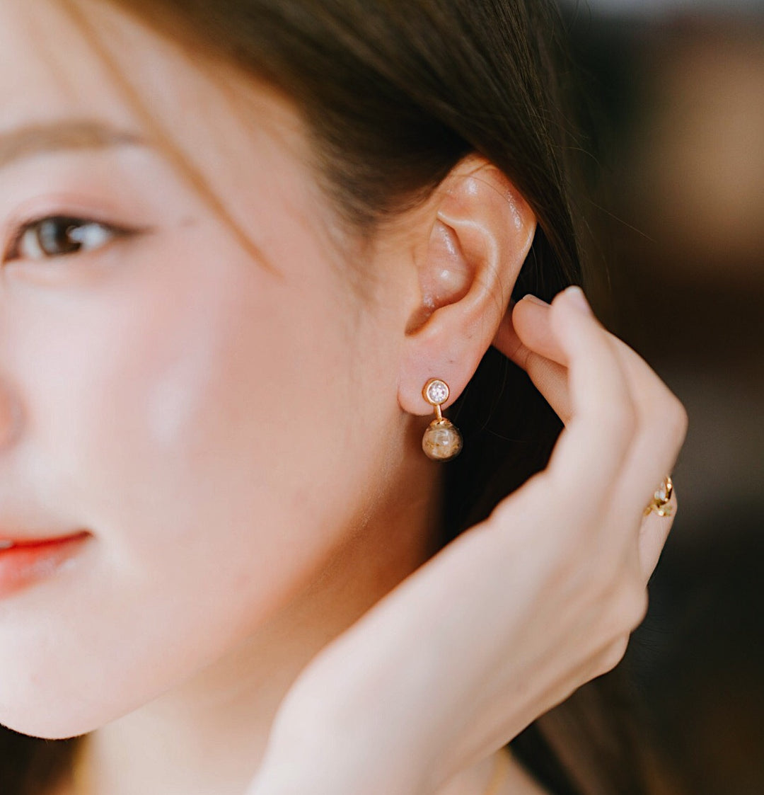 14K Gold Classic Adaline Style Swarovski Design & Heaven Dream Forest Blending Earring, Robinwood, Flower Custom, Gift For Her, MAsterpieces