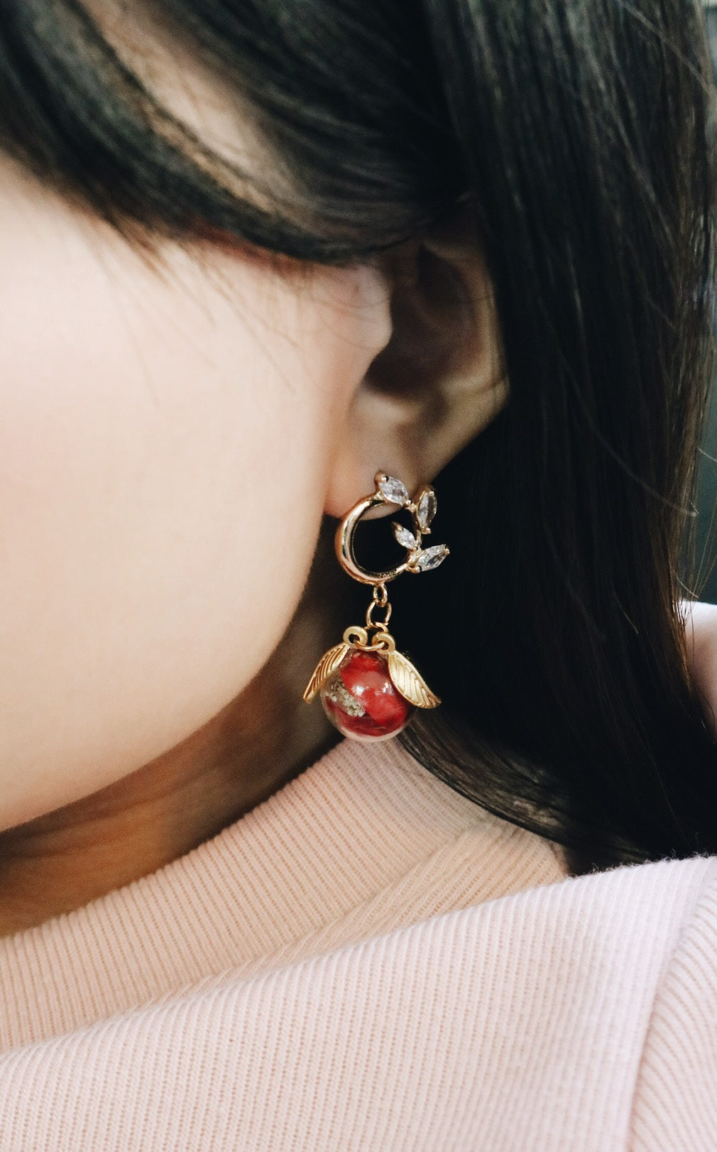14 K Tulip Rose Design & Ever Garden Crystal Gold Leaf Swarovski Clear Diamond, Flower Mixed Unique Rare Design, Up side down Forest, Robinwood, Yut Sila, Masterpieces