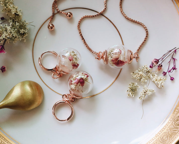 92.5 K Rosegold Class Set Valentine " Heaven Forest Blending ", Snake Chain Bracelet and Classic Earring, Robinwood, Masterpieces