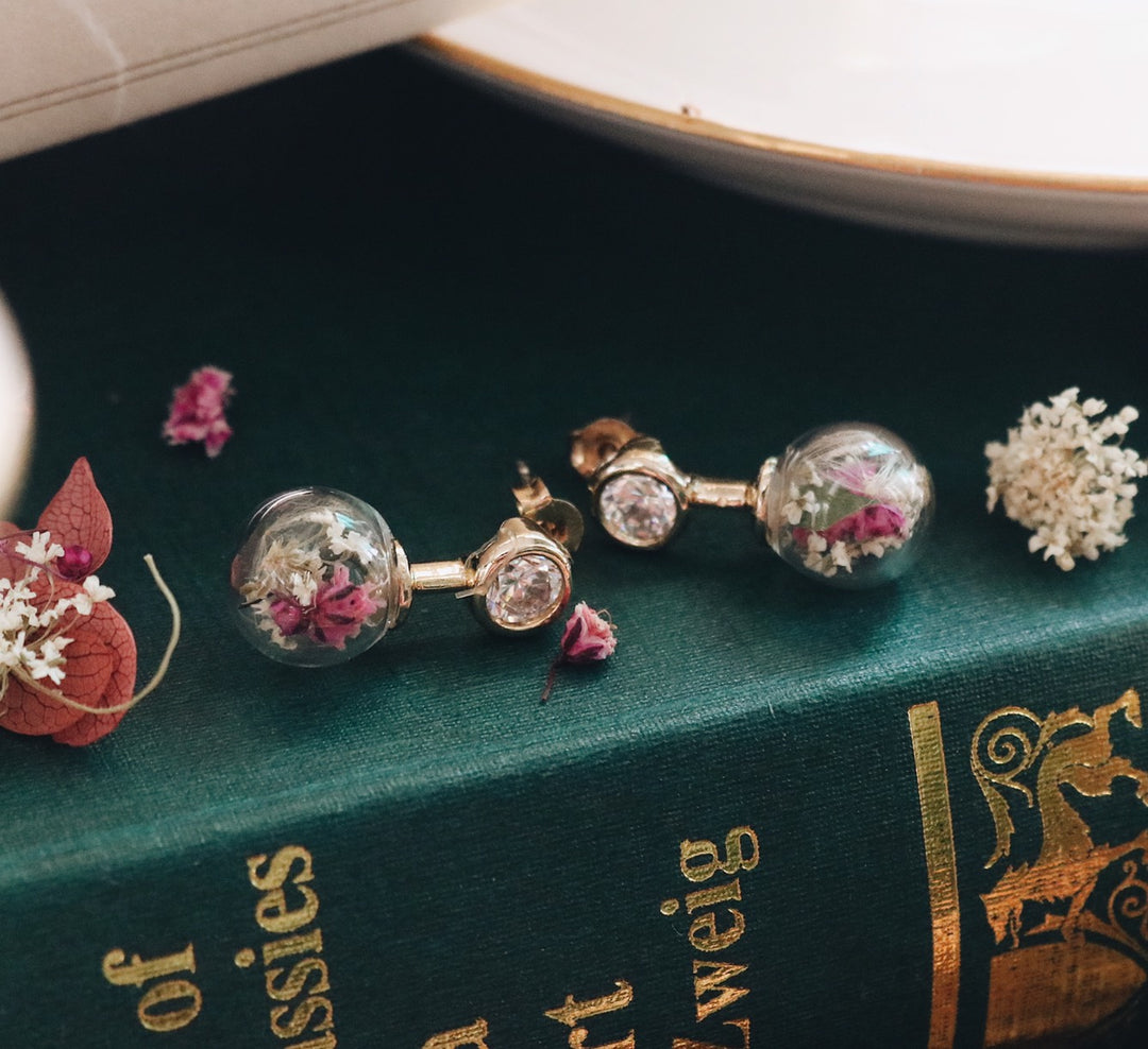 14K Gold Classic Adaline Style Swarovski Design & Heaven Dream Forest Blending Earring, Robinwood, Flower Custom, Gift For Her, MAsterpieces
