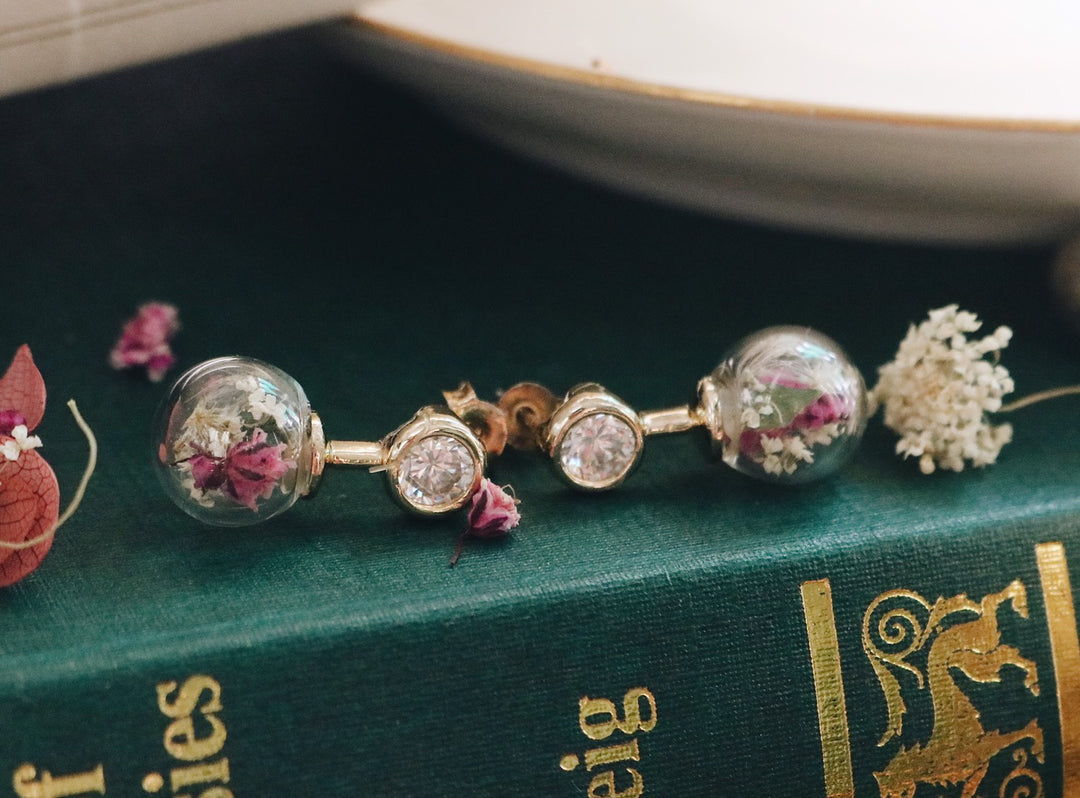 14K Gold Classic Adaline Style Swarovski Design & Heaven Dream Forest Blending Earring, Robinwood, Flower Custom, Gift For Her, MAsterpieces