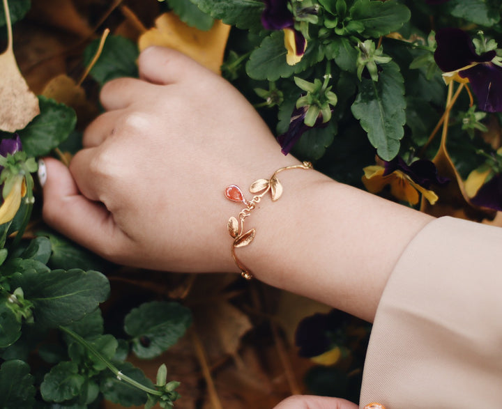 14K Amelia Love Forest & Rose Quartz Stone Snake Chain Bracelet, Robinwood, Masterpieces Design, Gift For Lovely One