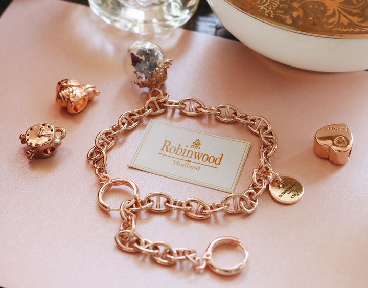 July Design, Infinity Floral Rosegold Chain Design, Flower Totem & Love Key, TIme Totem Design, Adjustable bracelet, Robinwood,