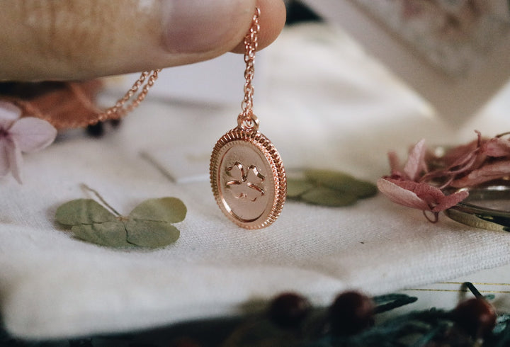 April's Promotion" Lucky & Wealthy with Four Clover ", Craft Rosegold design Necklace, Robinwood, Gift for Her, Elegant craft, Robinwood