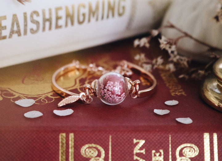 " Ireland Pink Forest Story " Rosegold cuff adjustable bracelet, robinwood, ของขวัญที่ออกแบบเองได้, flowergift, queen anne lace flower
