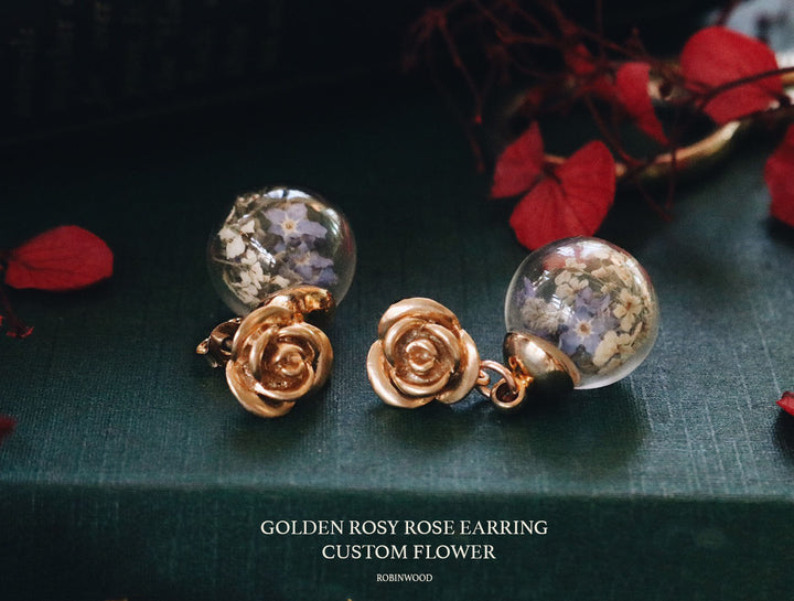 14K Rosy Rose Design & Germany For Get Me not & White Queen anne Lace Dry Flower Blending, Robinwood, Masterpieces