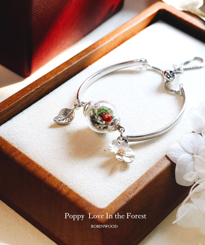 " March Collection's " Limited Daisy Totem & Poppy In the forest, Adjustable Cuff Bracelet, Robinwood
