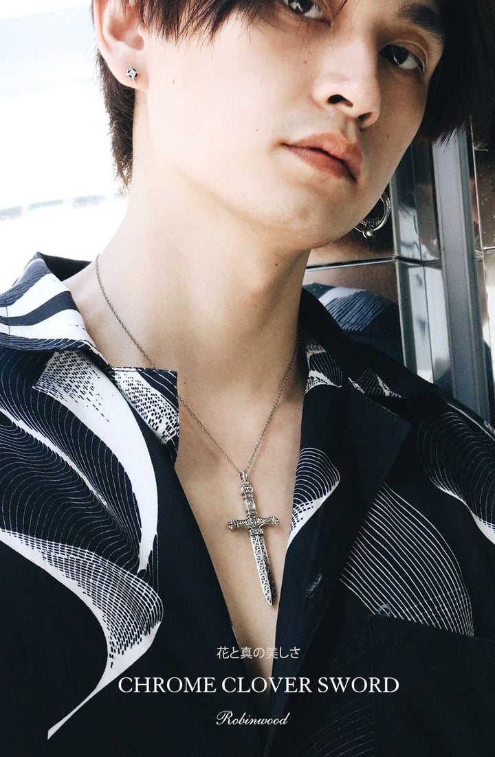 Men Limited Collection's " Chrome Clover Sword Necklace, 2022 Award Design, By Robinwood Masterpieces