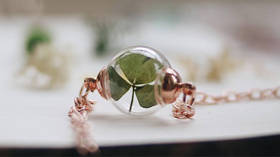 Four Leaf Cover , Starton moor forest , Rose Gold chain , Adjustable , FlowerGift , Mystery - robinwood