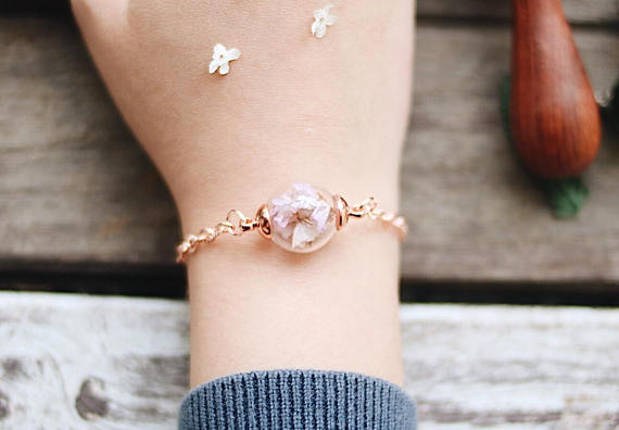 Pearl Pink Queen Anne Lace , rose gold adjustable chain , robinwood , gift for her , flower jewelry, Elegant , Birthday gift - robinwood