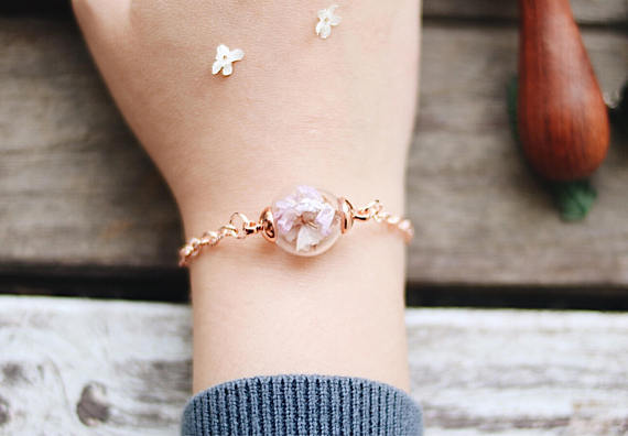 Pink statice with rose gold chain , adjustable , Gift for her , Robinwoodth , Woodland jewelry , personalized jewelry, shopify - robinwood