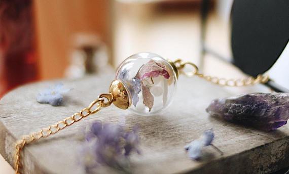 16K Gold Victoria White Hydrenyea, Blue for get me not, Pink Flower, adjustable chain, Gift for het, bridesmaid bracelet - robinwood