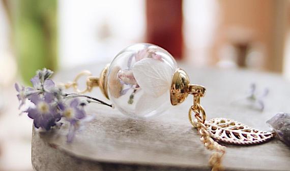 16K Gold Victoria White Hydrenyea, Blue for get me not, Pink Flower, adjustable chain, Gift for het, bridesmaid bracelet - robinwood