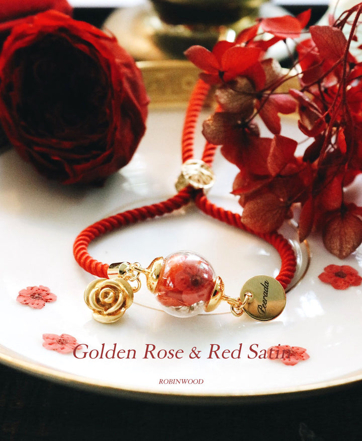 " Limited Valentine Collection's " Golden Rose & Red Satin Seires,Tag Name, Red Heliltrope, Rose Flower, Robinwood