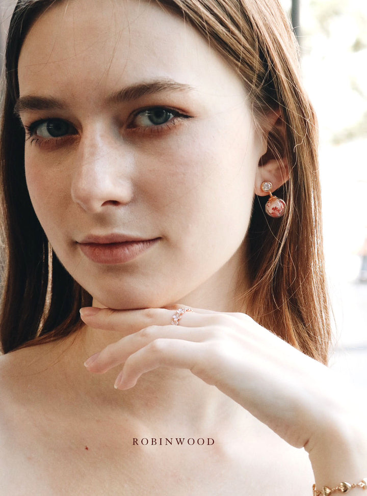Valentine Limited Collection's " White Rose & Red Queen Anne" Adaline Swarovski Earrings, Robinwood