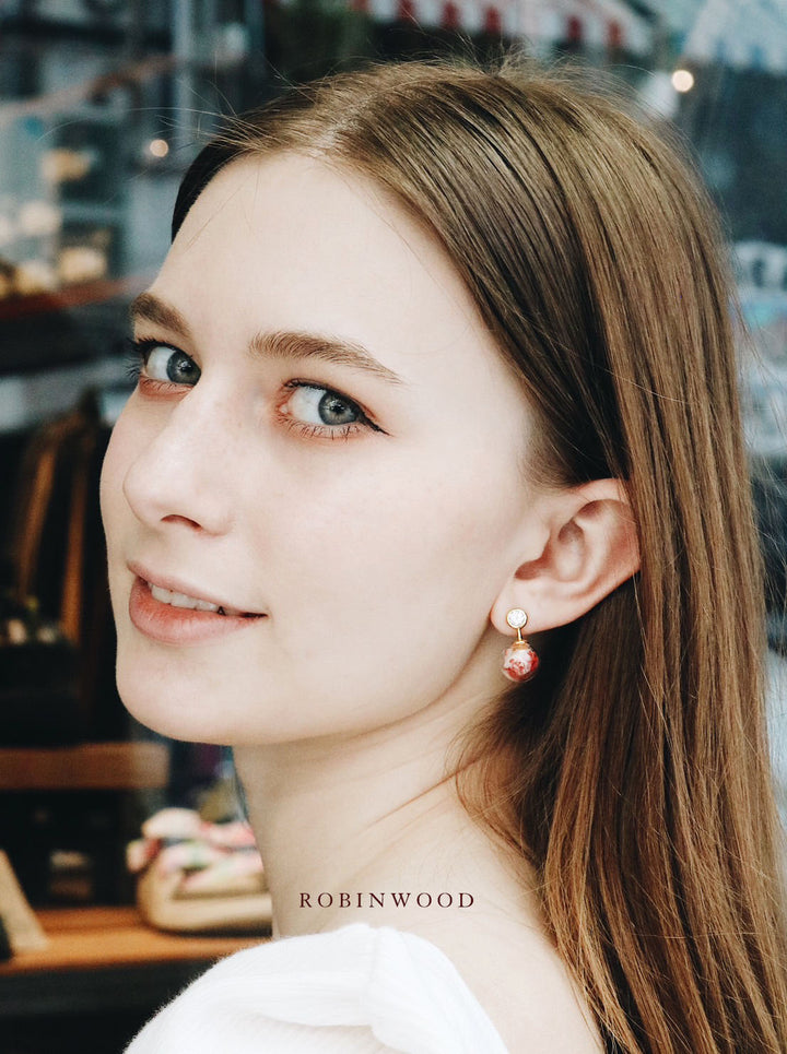 Valentine Limited Collection's " White Rose & Red Queen Anne" Adaline Swarovski Earrings, Robinwood
