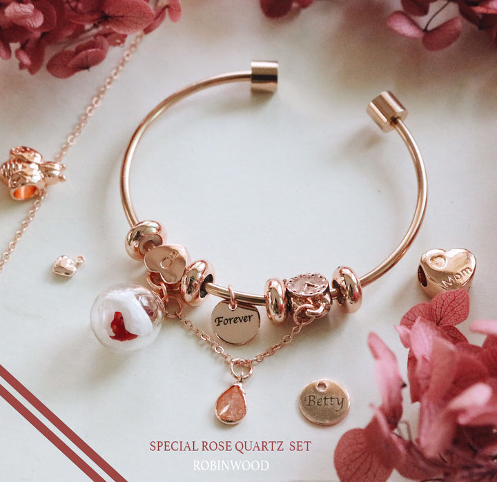 92.5 K RoseGold Classic Design & English Rose Red and White Blending, Heart Key and Clock Totem design, Rose Quartz Special Set , Robinwood, Masterpieces
