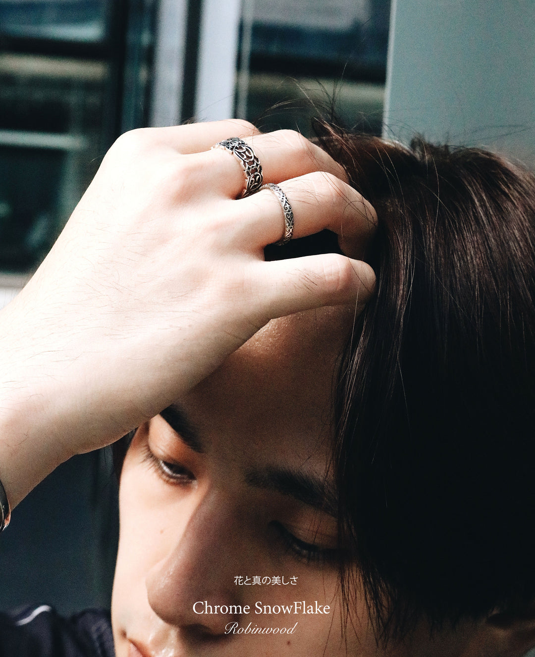 "Men Limited Series " Chrome SnowFlake Ring, Sterling Silver, RobinwoodMen, Adjustable Size