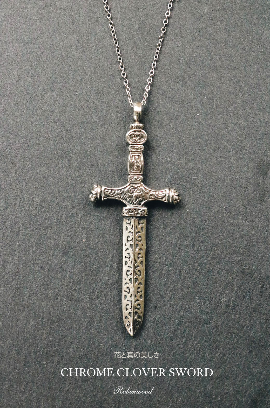 Men Limited Collection's " Chrome Clover Sword Necklace, 2022 Award Design, By Robinwood Masterpieces