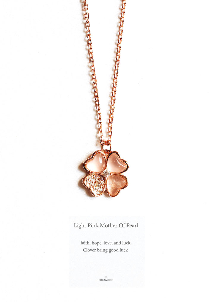 Limited Collection's " PAVE Pink Mother Of Pearl Clover " Necklace, Robinwood