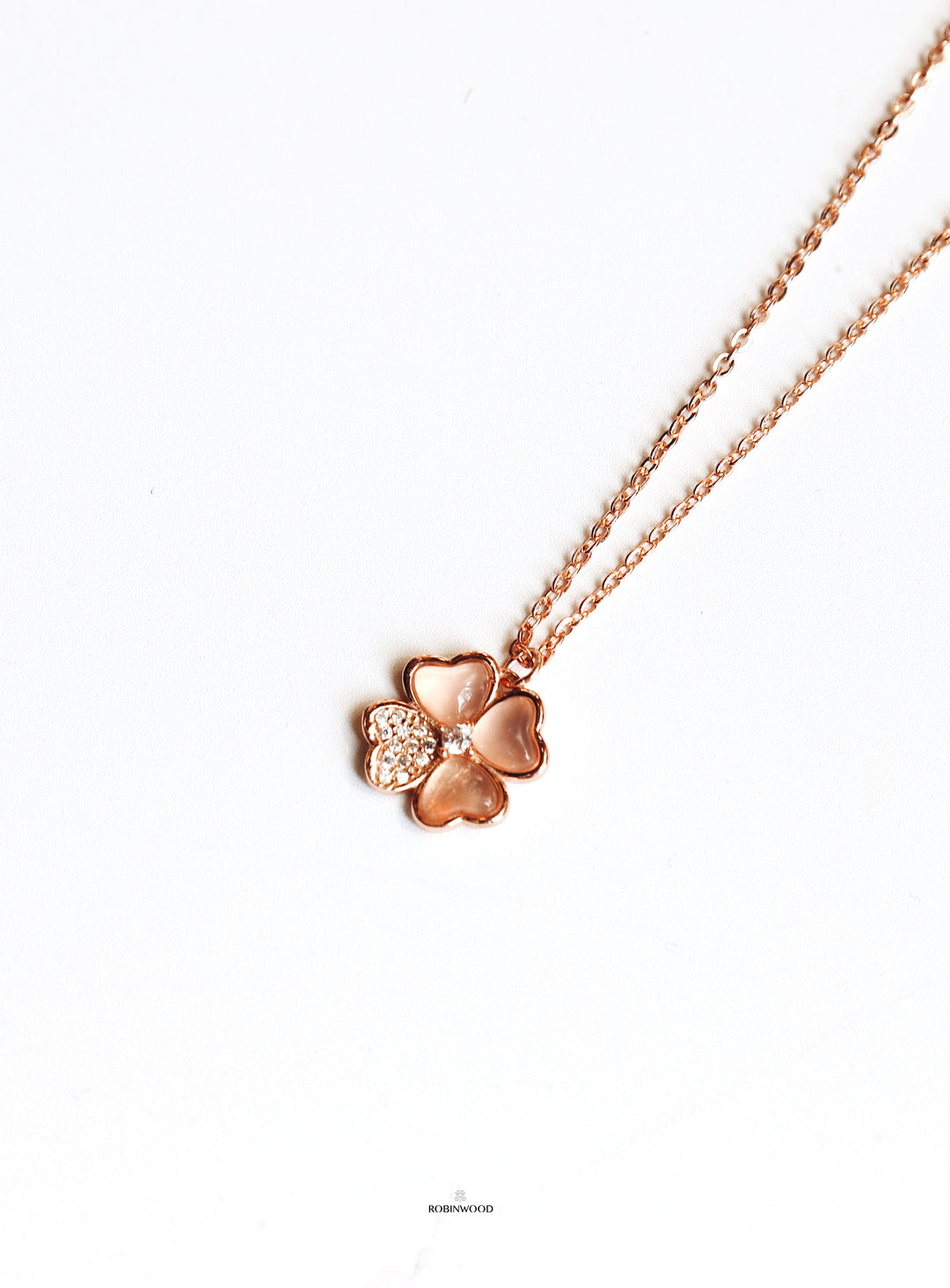 Limited Collection's " PAVE Pink Mother Of Pearl Clover " Necklace, Robinwood