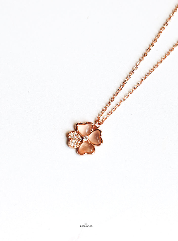 Limited Collection's " PAVE Pink Mother Of Pearl Clover " Necklace, Robinwood