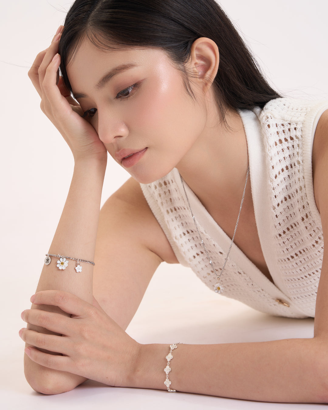 Limited Daisy Collection's : SnowFlake Daisy Signature Hammer Chain Bracelet, Robinwood Masterpieces