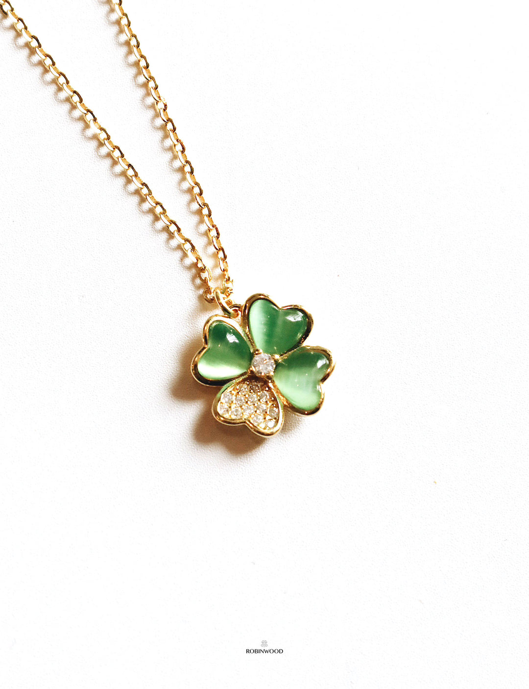 Limited Collection's " Pave Green Agate Clover "14-18 Inches Adjustable Size