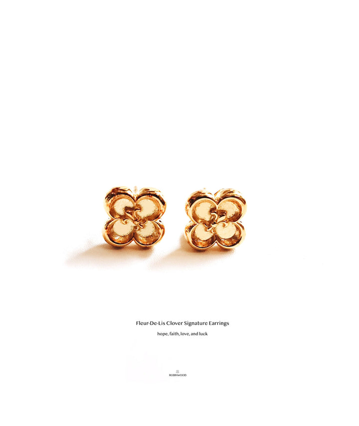 Limited Collection's " Fleur-De-Lis Clover Gold Signature Earrings, RobinWood
