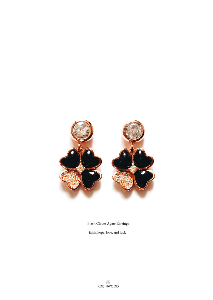 Limited Collection's PAVE Black Agate Clover Snowflake Earrings