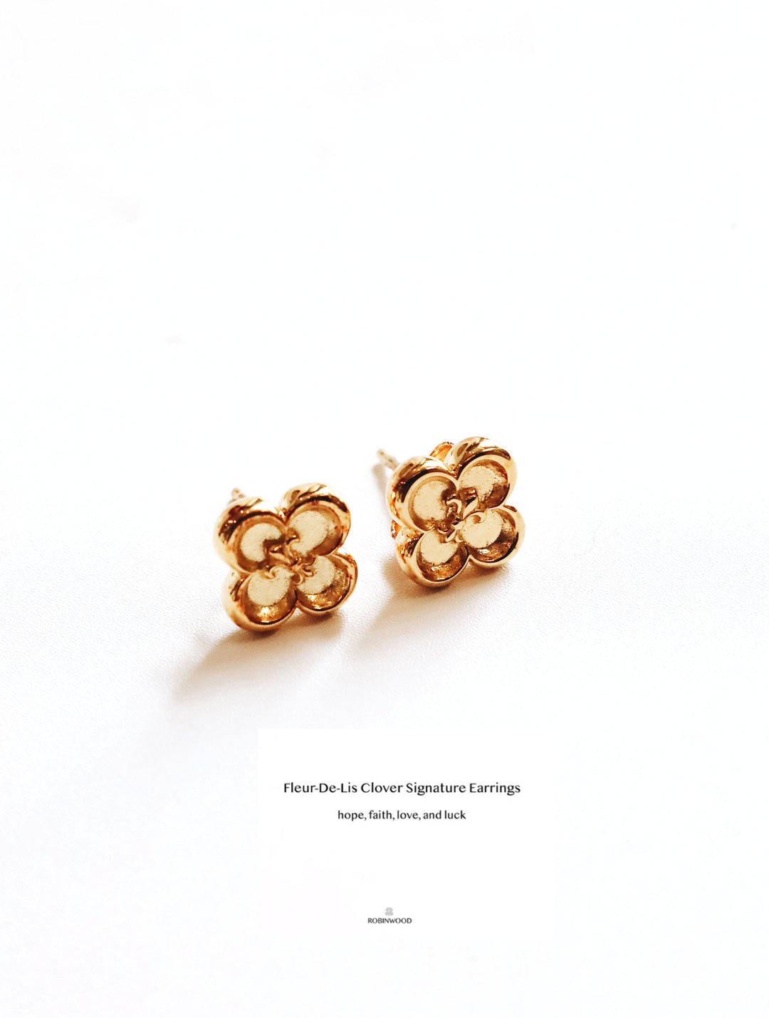 Limited Collection's " Fleur-De-Lis Clover Gold Signature Earrings, RobinWood