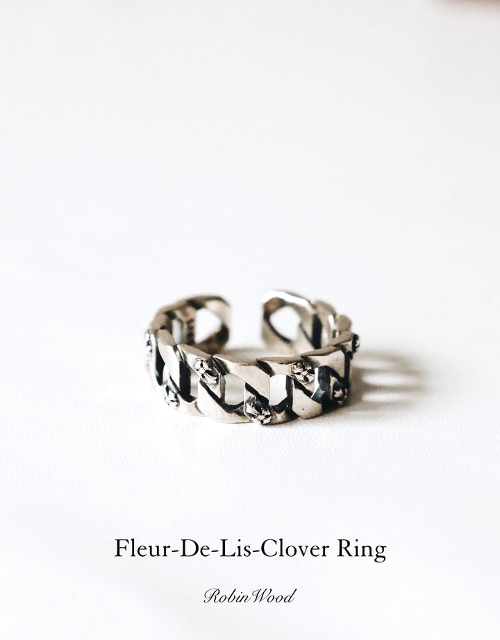 Limited Clover Men Collection's " Fleur-De-Lis-Clover Ring, Adjustable Size, Robinwood Men