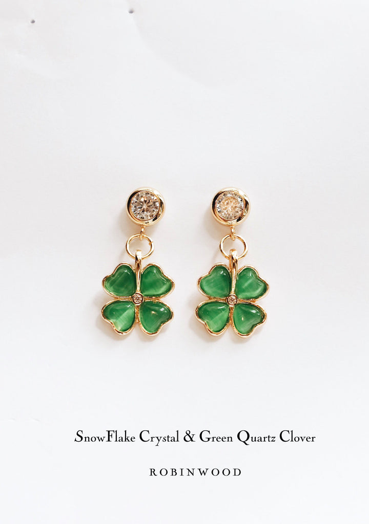 LIMITED COLLECTION " SNOW FLAKE CRYSTAL & GREEN QUARTZ CLOVER " SERIES, ROBINWOOD MASTERPIECES