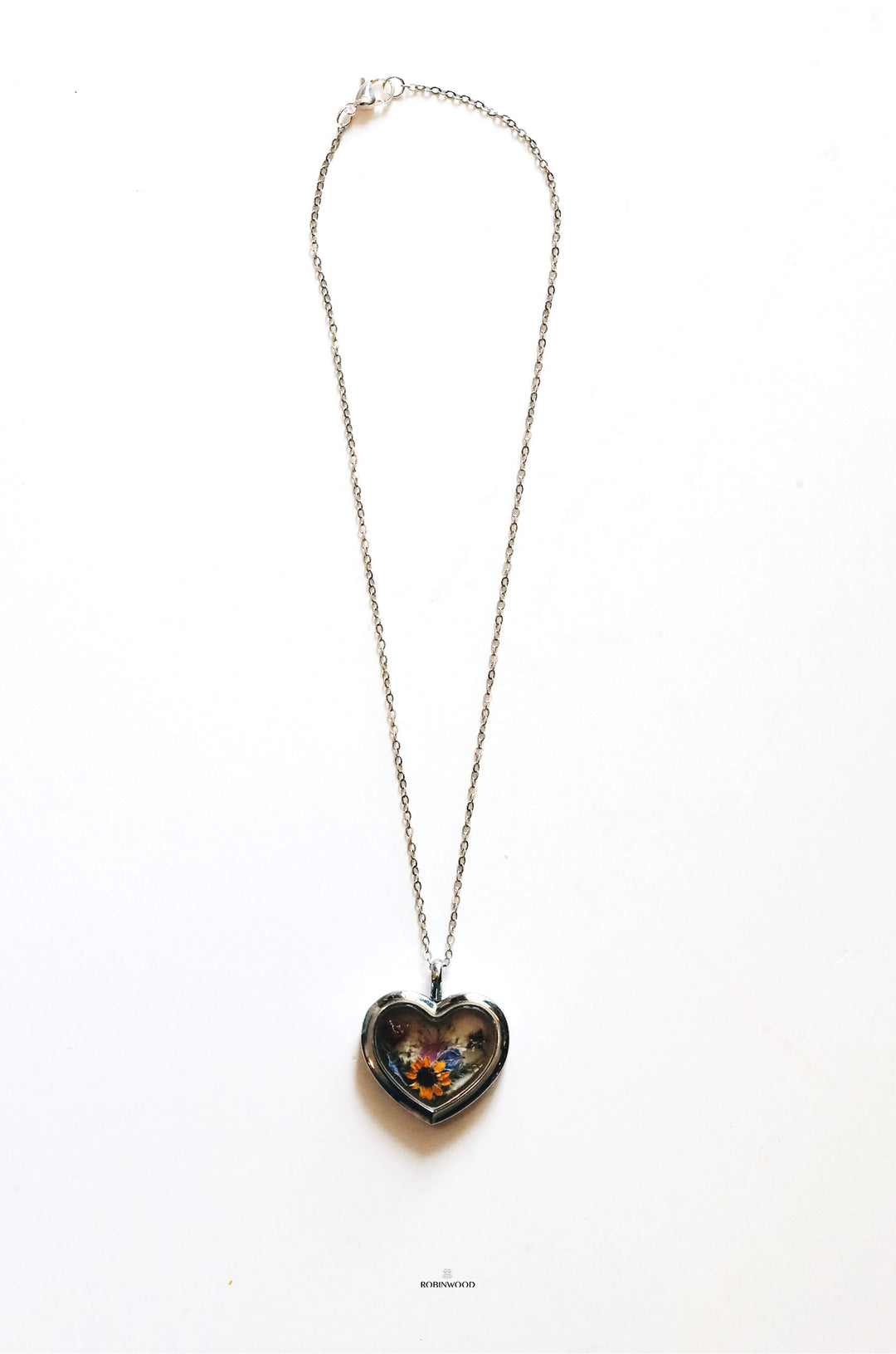 April Collection's " Mini Sun Flower & Dream Flower Design Silver Heart Locket Necklace "
