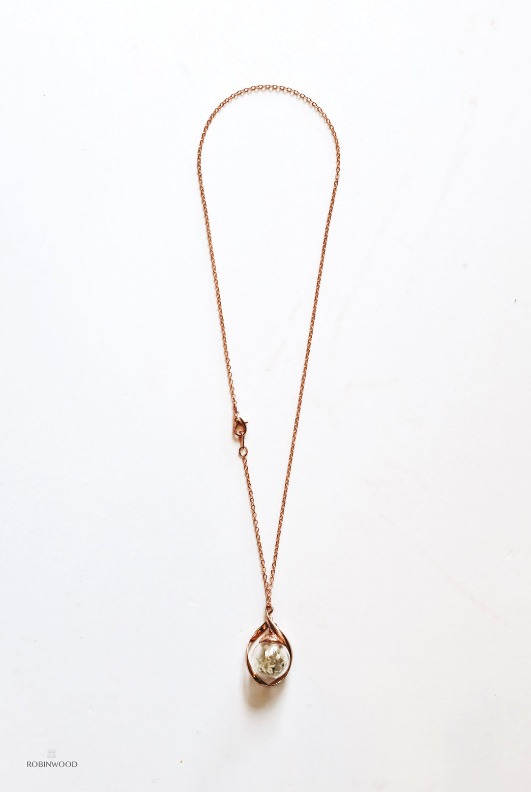 April Collection's " France White Forget Me Not Dried & Infinity Necklace "