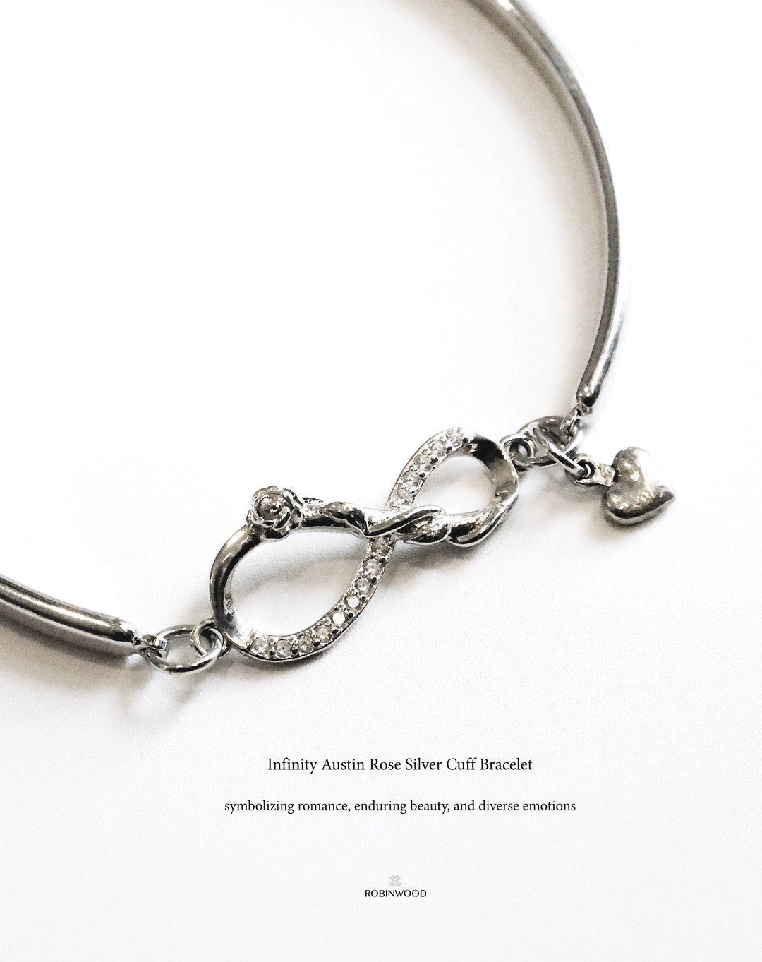 Limited Valentine Collection's " Infinity Austin Rose Silver Bracelet ". Adjustable Size 14 - 20 CM