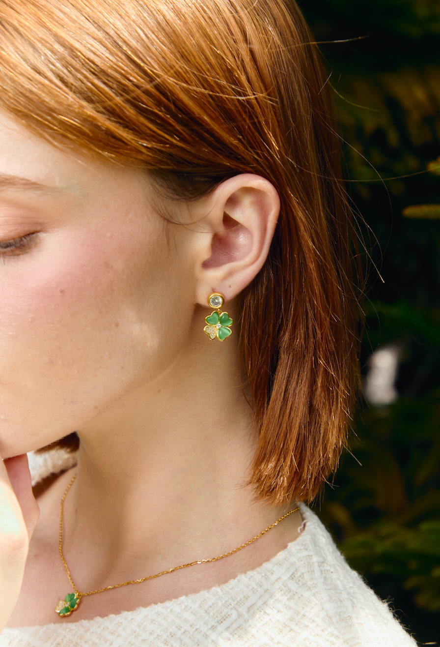 Limited Collection's " Pave Green Agate Clover " Signature Earrings