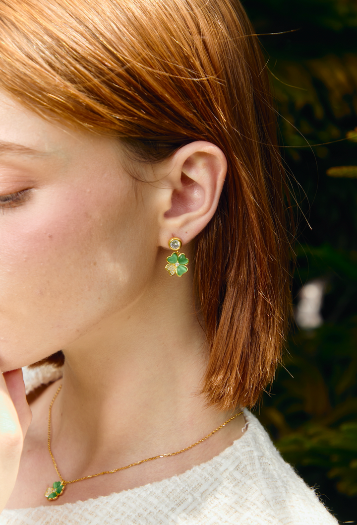 Limited Collection's " Pave Green Agate Clover " Signature Earrings