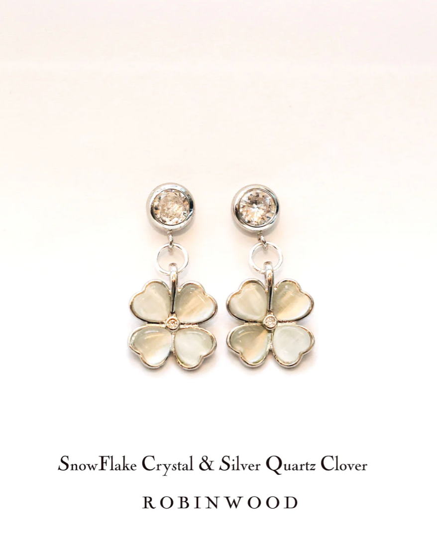 Limited Valentine Set Collection's " Heart Charm & Chrome Grey Quartz Clover Necklace & Earrings Set "