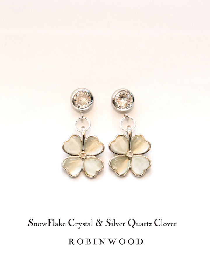 Limited Valentine Set Collection's " Heart Charm & Chrome Grey Quartz Clover Necklace & Earrings Set "