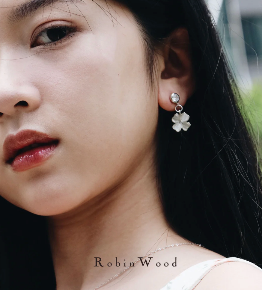 Limited Valentine Set Collection's " Heart Charm & Chrome Grey Quartz Clover Necklace & Earrings Set "