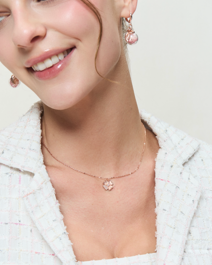 Limited Collection's " PAVE Pink Mother Of Pearl Clover " Necklace, Robinwood - ROBINWOOD