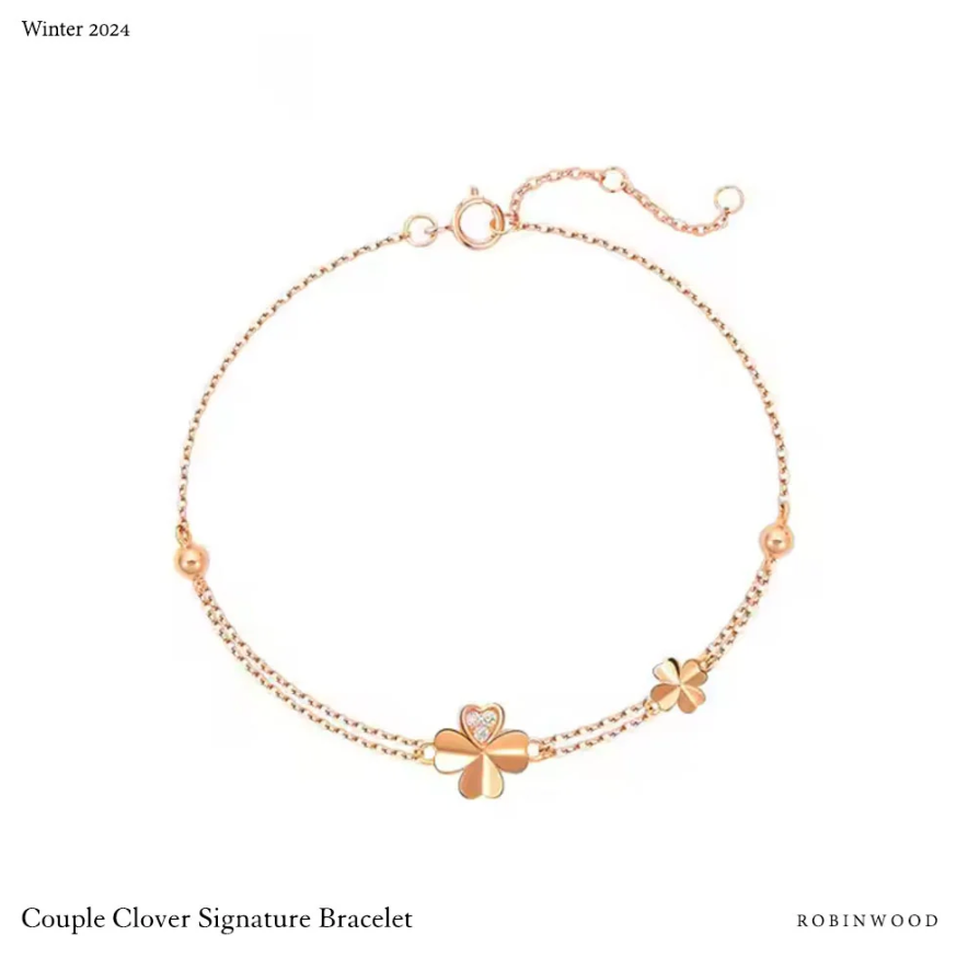 " Valentine's Limited Set " White Pave Clover Design Set ( Earrings,Necklace,Bracelet ) Design With Vintage Classic RBW Box - ROBINWOOD