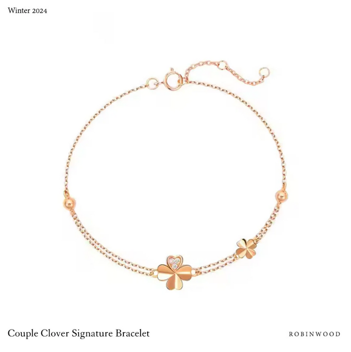 " Valentine's Limited Set " White Pave Clover Design Set ( Earrings,Necklace,Bracelet ) Design With Vintage Classic RBW Box - ROBINWOOD