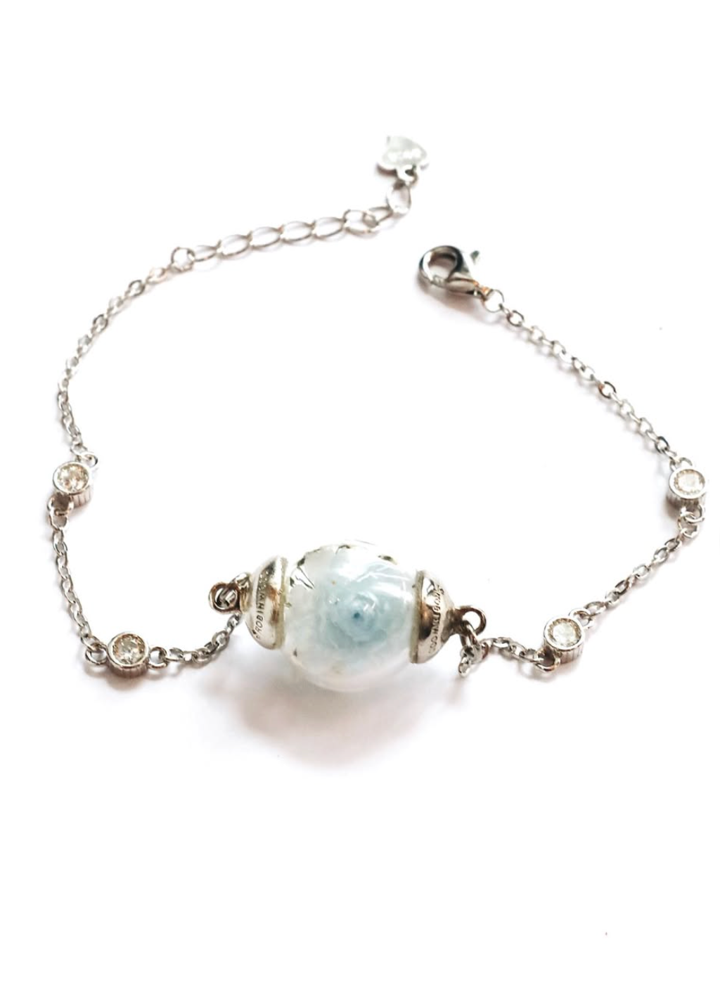 April Collection's " Light Blue Carnation & White Rosy Rose Pave Solider Chain 15-19 CM Adjustable size