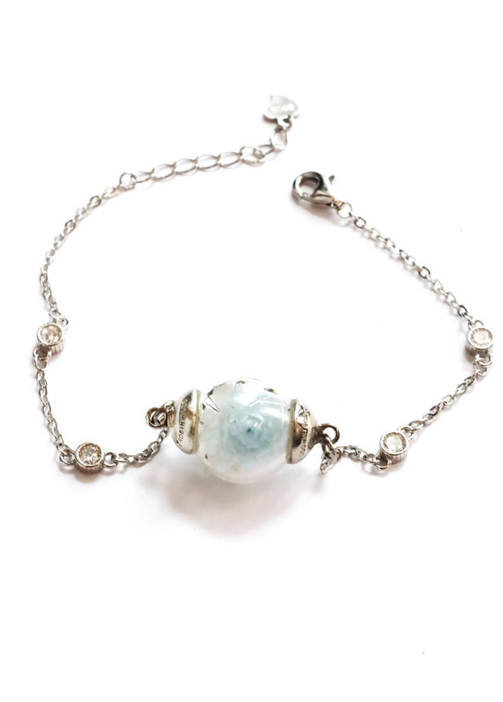 April Collection's " Light Blue Carnation & White Rosy Rose Pave Solider Chain 15-19 CM Adjustable size