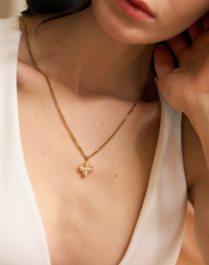 Limited Collection's " Infinity Cross Gold RobinWood Signature, Fleur-De-Lis Infinity Necklace