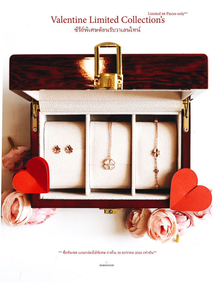 " Valentine's Limited Set " White Pave Clover Design Set ( Earrings,Necklace,Bracelet ) Design With Vintage Classic RBW Box - ROBINWOOD