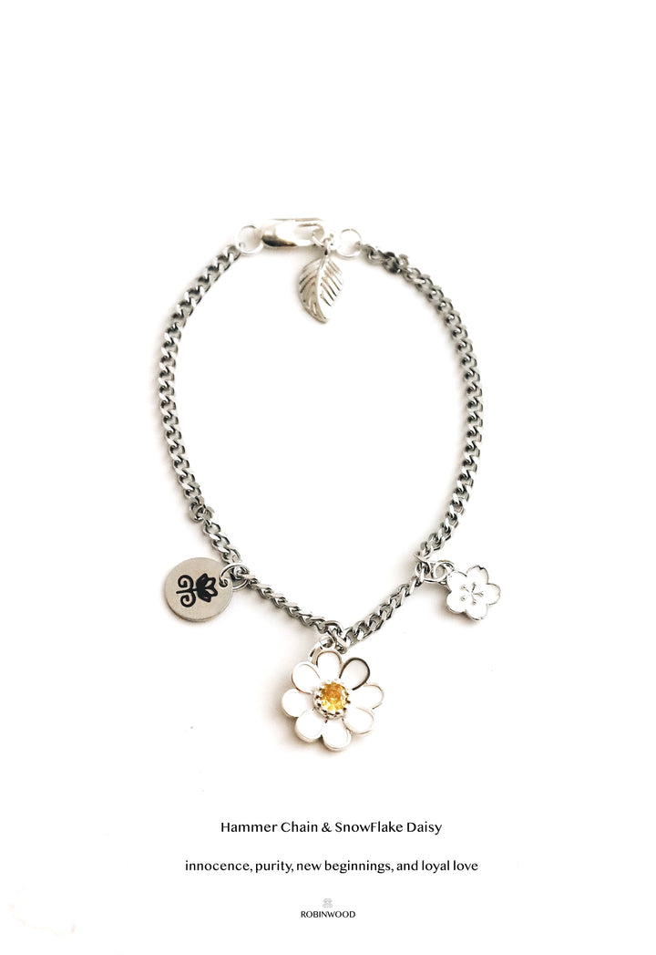 Limited Daisy Collection's : SnowFlake Daisy Signature Hammer Chain Bracelet, Robinwood Masterpieces